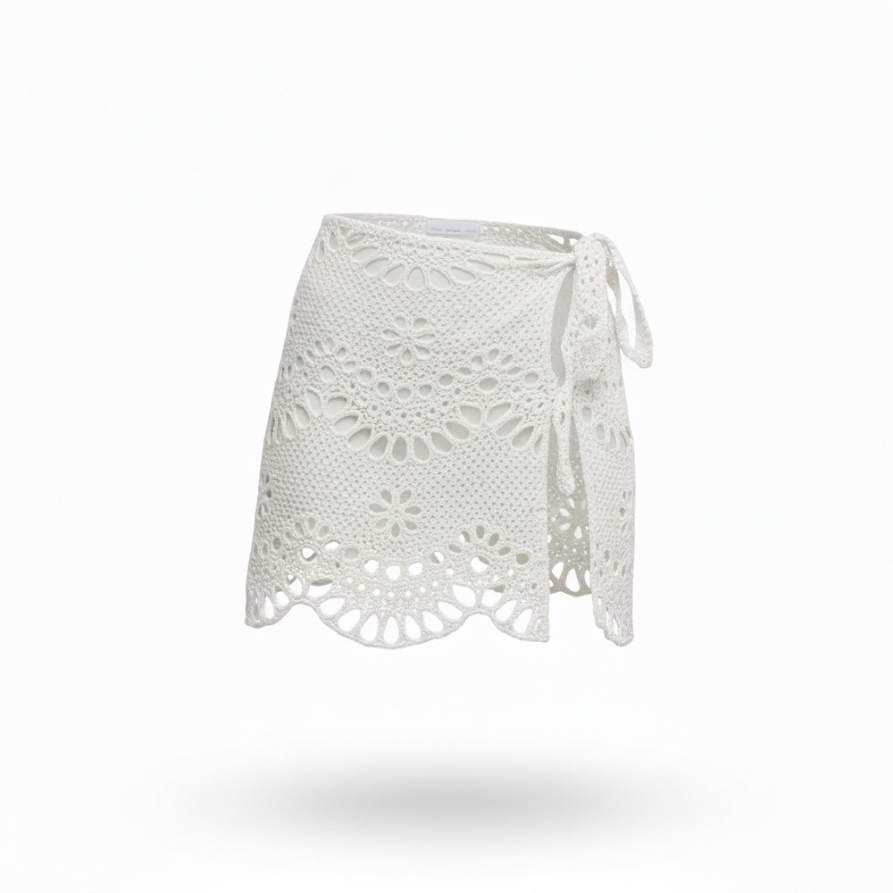 FOR LOVE & LEMONS Cookies N Cream Tie Up Skirt, Ivory Eyelet, Large - Picture 10 of 10